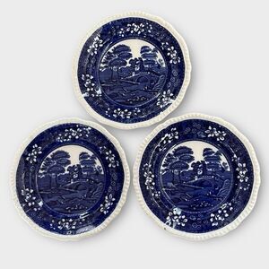 Copeland Spode's Tower Blue Gadroon Luncheon Plates 9 1/4” Set of 3 Antique